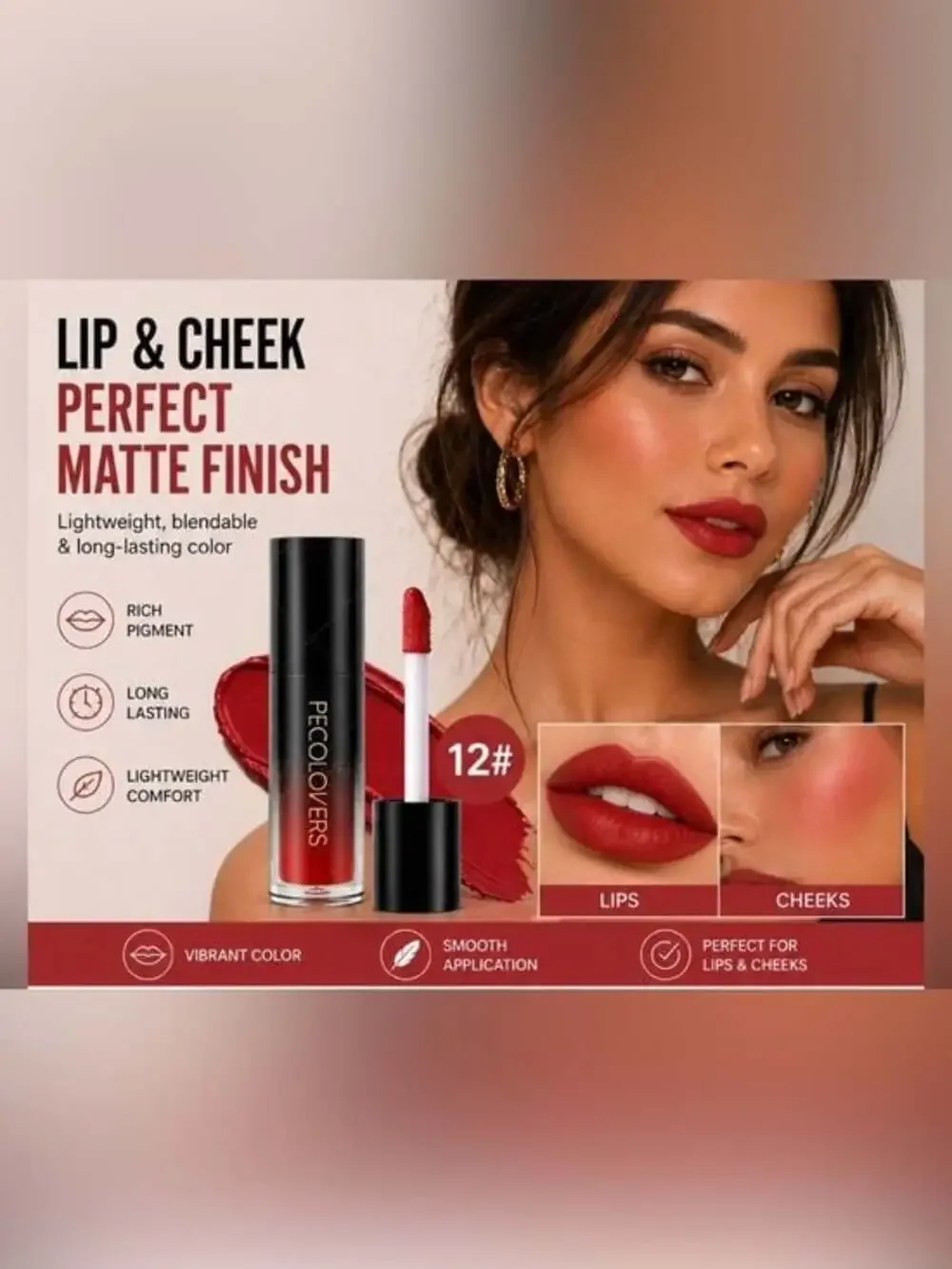 Matte Lip & Cheek Tint — Radiant Red (Shade 12#)